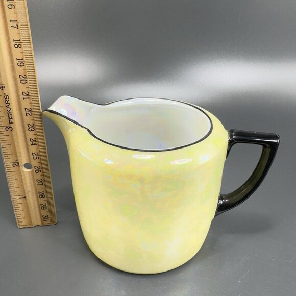 VIntage Czech China Porcelain Lusterware Yellow Black Small Pitcher Creamer VTG - Picture 2 of 12